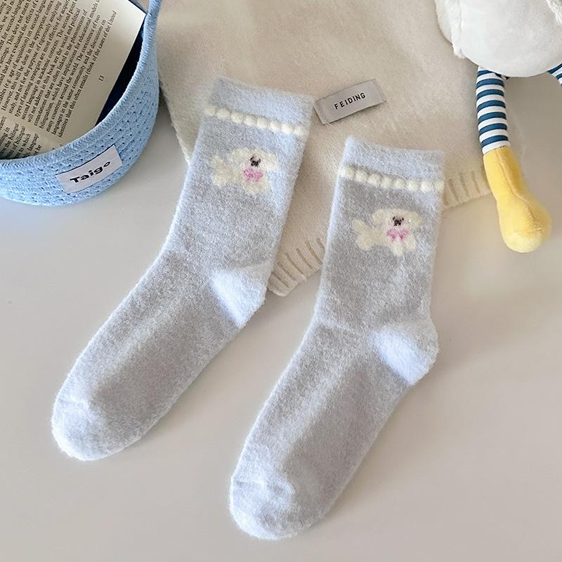 Australian Fleece Warm Socks Mid-Leg Socks Are Thickened Plush And Fluffy Cute Blue Puppy Winter Stockings