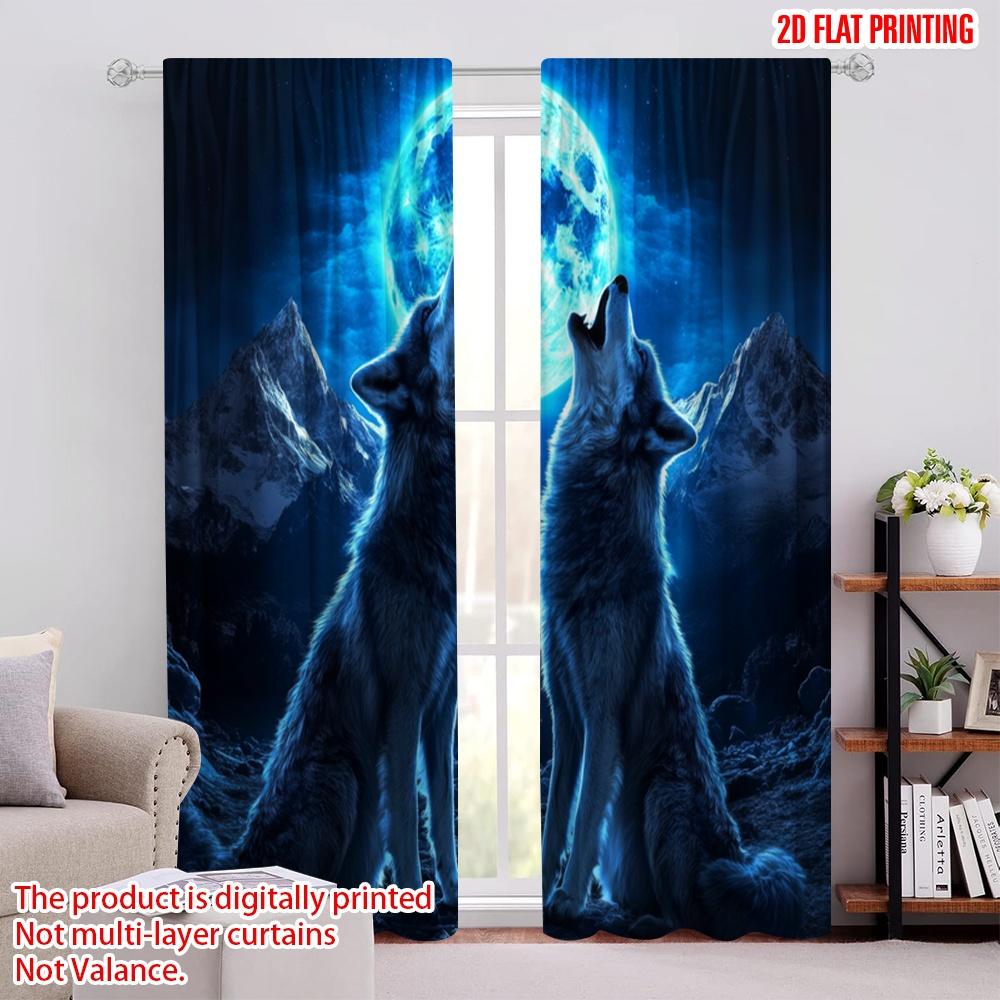 2pcs,2D Plane Printing Window Curtain Lunar Duet Versatile Durable Polyester (without Rod) Decorations For Home Ldeal for