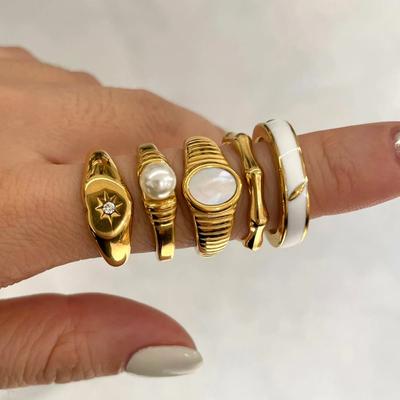 Peri'sbox High Quality 8 Designs Stainless Steel Jewelry Solid Gold Color Tarnish Free Rings for Women Wedding Fashion Accessory