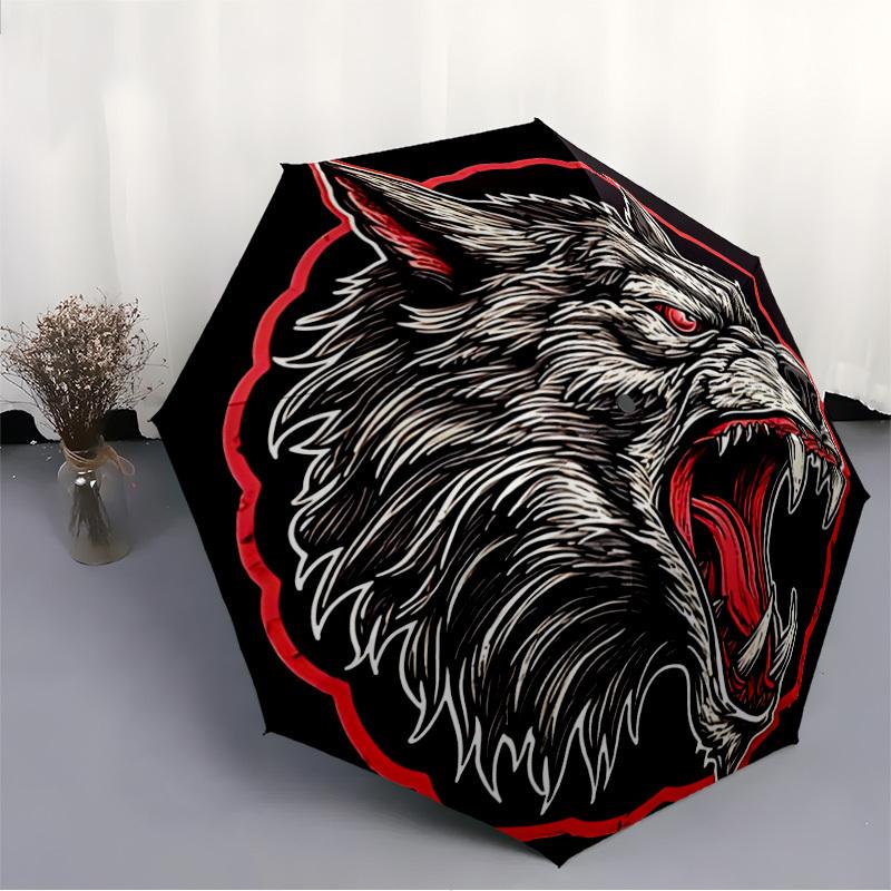 1pc Wolf Head Fashionable Automatic Opening/Closing Folding Umbrella with 8 Bones, Windproof Portable, Daily Use039