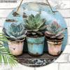 Rust Stains Succulent Bonsai Wooden Sign - Gardening Succulent Round Sign for Front Door, Porch, Fence Hanging Decor - Ideal Home Hanging Ornament