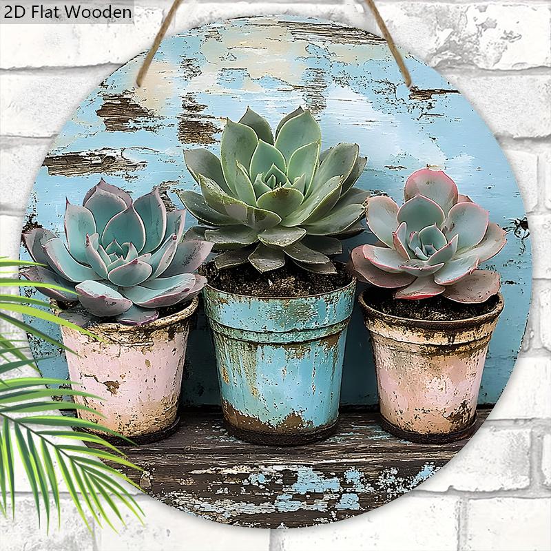 Rust Stains Succulent Bonsai Wooden Sign - Gardening Succulent Round Sign for Front Door, Porch, Fence Hanging Decor - Ideal Home Hanging Ornament