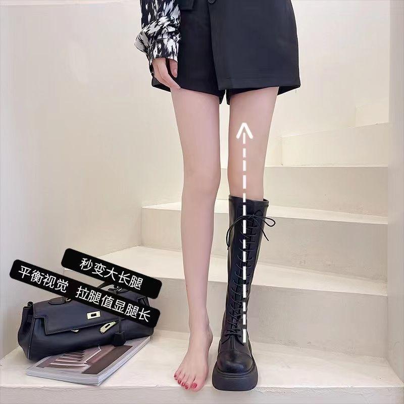 Boots Women's Knight Boots 2025 Autumn and Winter New White Platform Boots Thick Legs Lace-Up Tall Martin Boots