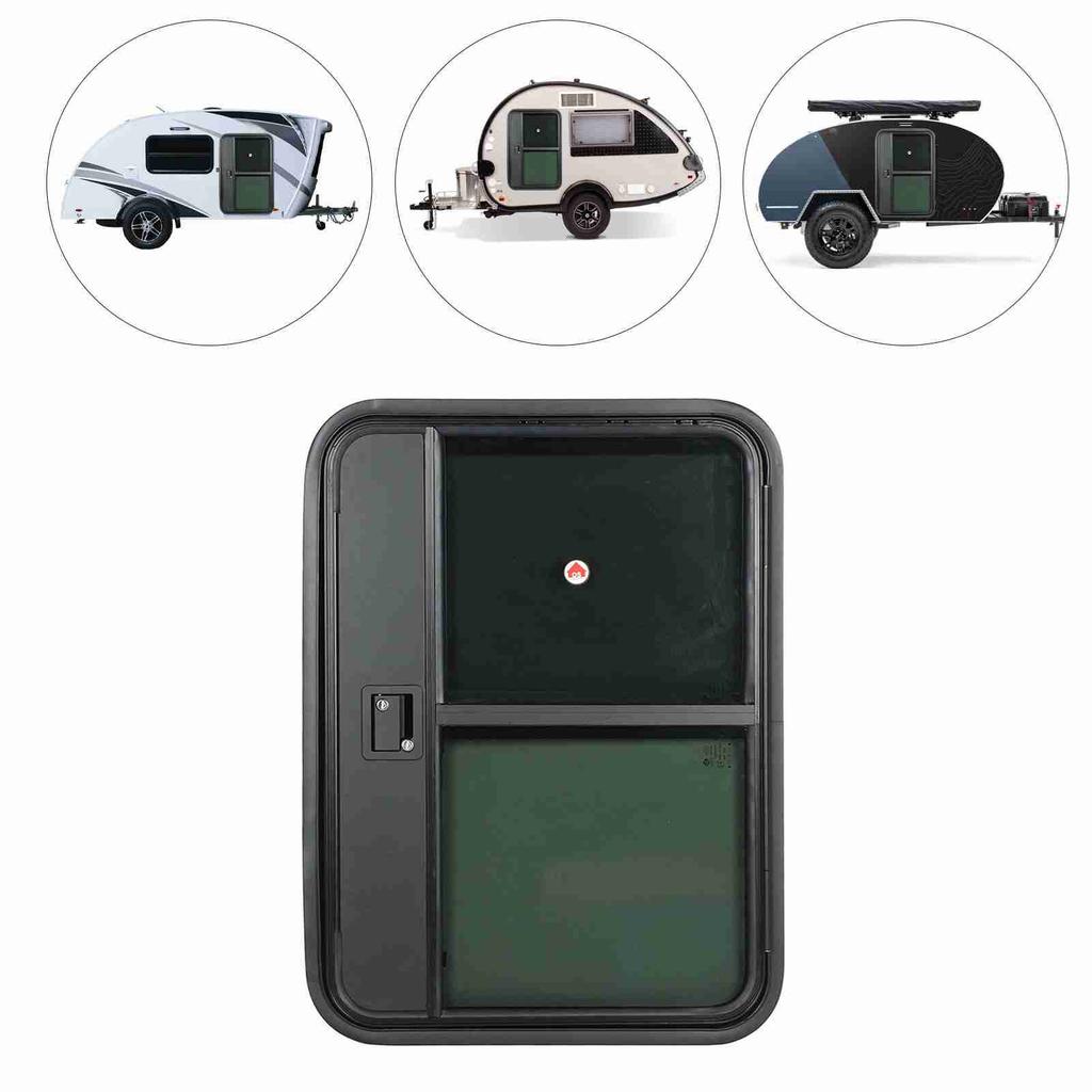 RV Door Tear Drop Tempered Glass Tinted Sliding Window Full Sealing Camper Trailer Door with Insect 