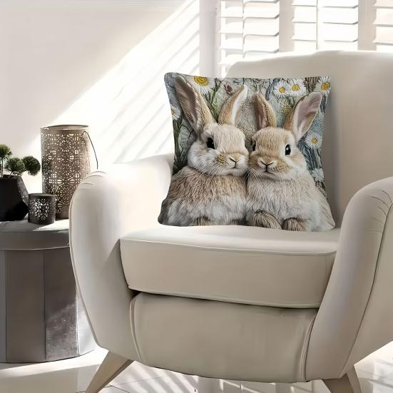 Pillowcase Easter Rabbit Print Easy-Care Design Soft Breathable Pillow Cover Sofa Bedroom Patio Home Decor