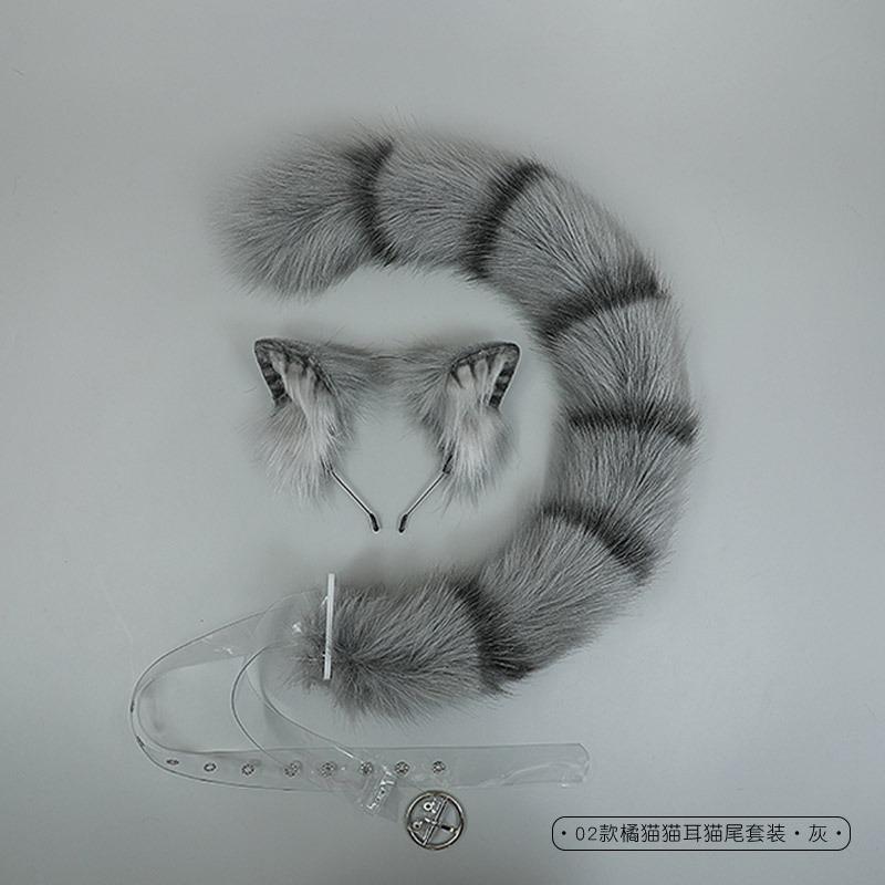 

Рыжий кот полосатый кот кошачьи уши кошачий хвост лолита украшения ручная работа имитация животного уши ободок хвост аксессуары набор
