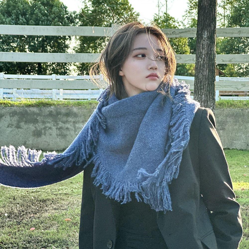 High Quality Winter Triangle Shawl Versatile Tassel Knitted Shawl Wraps Thickned Cold Proof Blanket Scarf for Women