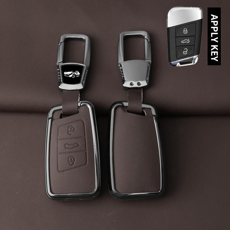Metal Genuine Leather Auto Key Fob Cover Case Housing Fit For Vw Volkseagen Passat B8 Magotan Fit For Skoda Superb A7 Kodiaq Seat Key Ring Auto