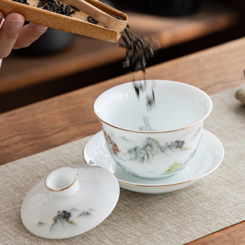 Gold-Inlaid Ice Jade Porcelain San Cai Gaiwan