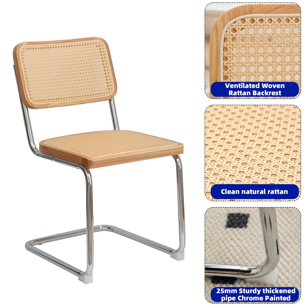 Dining Chairs Set of 2, Velvet Rattan Side Accent Chairs with Chrome Legs, Mid Century Breuer Designed Chairs, Upholstered Dining Living Room Kitchen