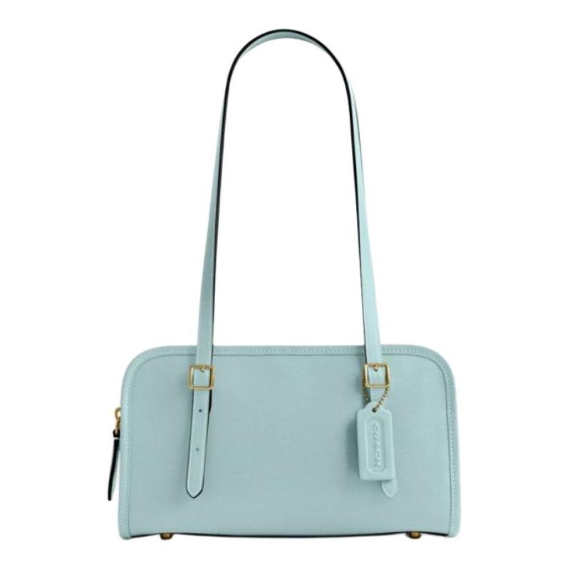 

COACH SWING 25 brand logo cow leather hand shoulder bag medium size women s light blue синій