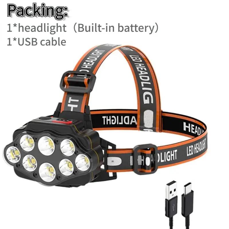 Powerful 5 LED Headlight USB Rechargeable Ultra Bright Headlamp Built-in 18650 Battery Head Torch Outdoor Camping Searchlight