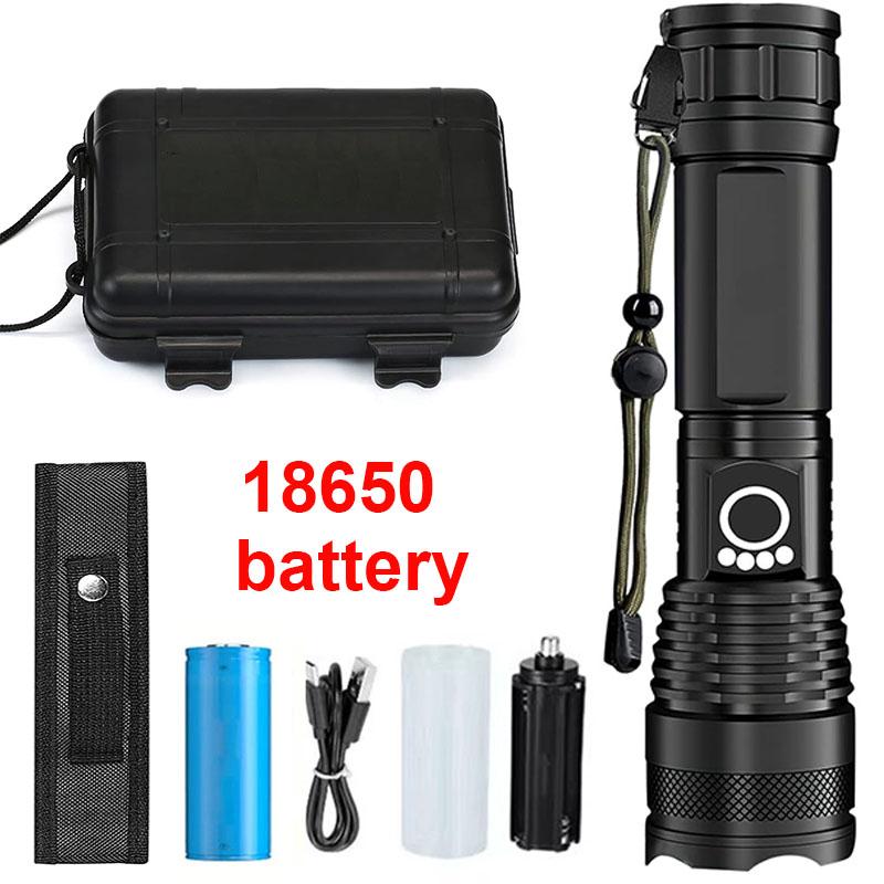 High Power Rechargeable LED Tactical Flashlight Aluminum Alloy Telescopic Zoom Torch Lamp for Outdoor Camping Fishing