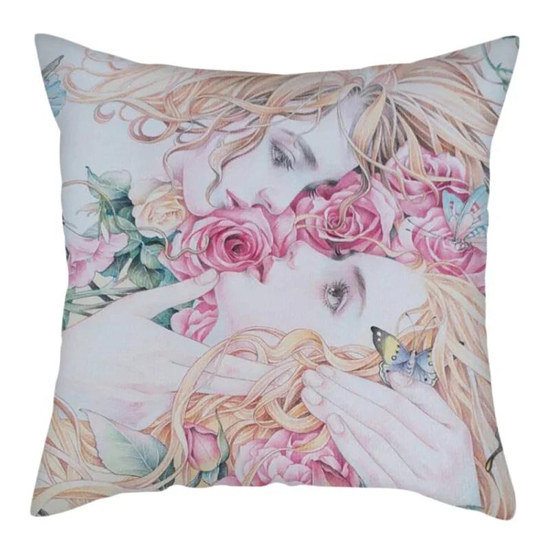 Abstract Flower Girl Painting Picture Cushion Cover Polyester Pillows Cover For Home Sofa Decorative Throw Pillowcase 45X45Cm
