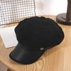 New Hat for Women In Spring  Autumn and Winter Leather Octagonal Hat Korean Version Beret Painter Hat Versatile Baseball Cap