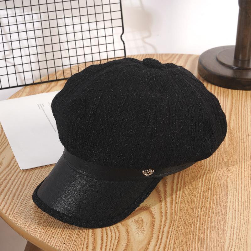 New Hat for Women In Spring  Autumn and Winter Leather Octagonal Hat Korean Version Beret Painter Hat Versatile Baseball Cap