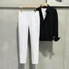 Fashion Men Slim Fit Dark Gray Smart Casual Suit Pants Spring Summer New Ice Silk High Elasticity Business Cropped Trousers