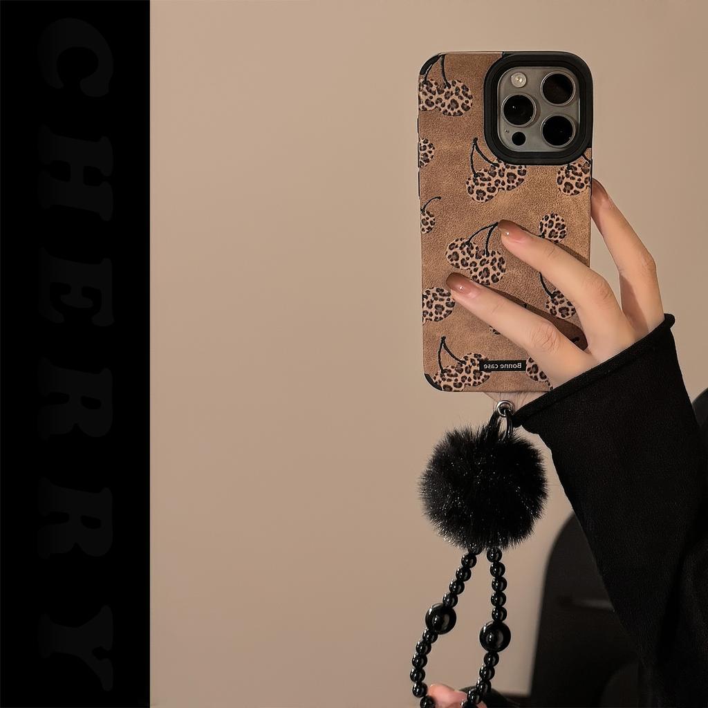 Sweet Cool Leopard Cherry for IPhone16 for Apple 17 Phone Case 15promax Suede 14 Plush Rope 13