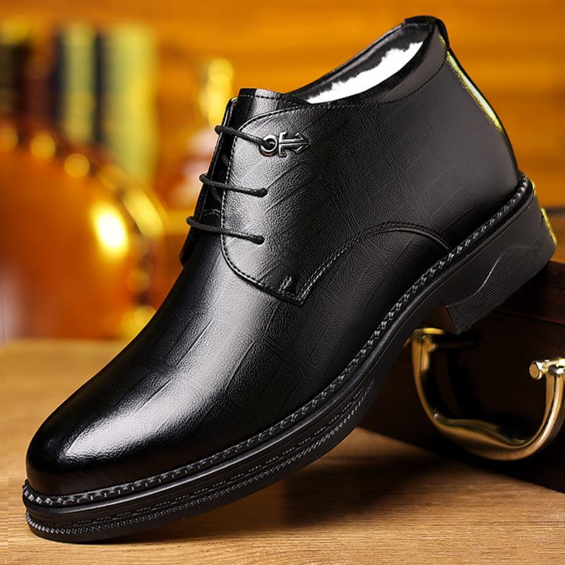 

Мужские кожаные туфли зимние бархатные сноубутсы в британском стиле повседневные утолщенные теплые высокие хлопковые кожаные туфли мужские 38