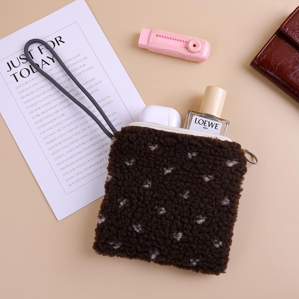 Winter Plush Wallet Zipper Coin Purse Women's Lamb Wool Clutch Bag with Rope Children Cute Purse Card Bag Key Earphone Pouch