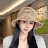 Women's Summer Straw Woven Fisherman Hat with Contrast Stripes Hollow Wide Brim Sun Protection Hat for Outdoor Travel Vacation Face-Covering Sun Hat
