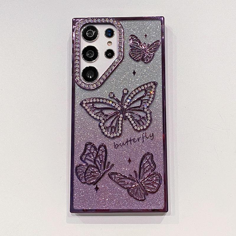 Applicable To Samsung S25ultra Mobile Phone Case Three-dimensional Point Drill Butterfly A26 Flash Drill Gradient S24 Electroplating Anti Fall