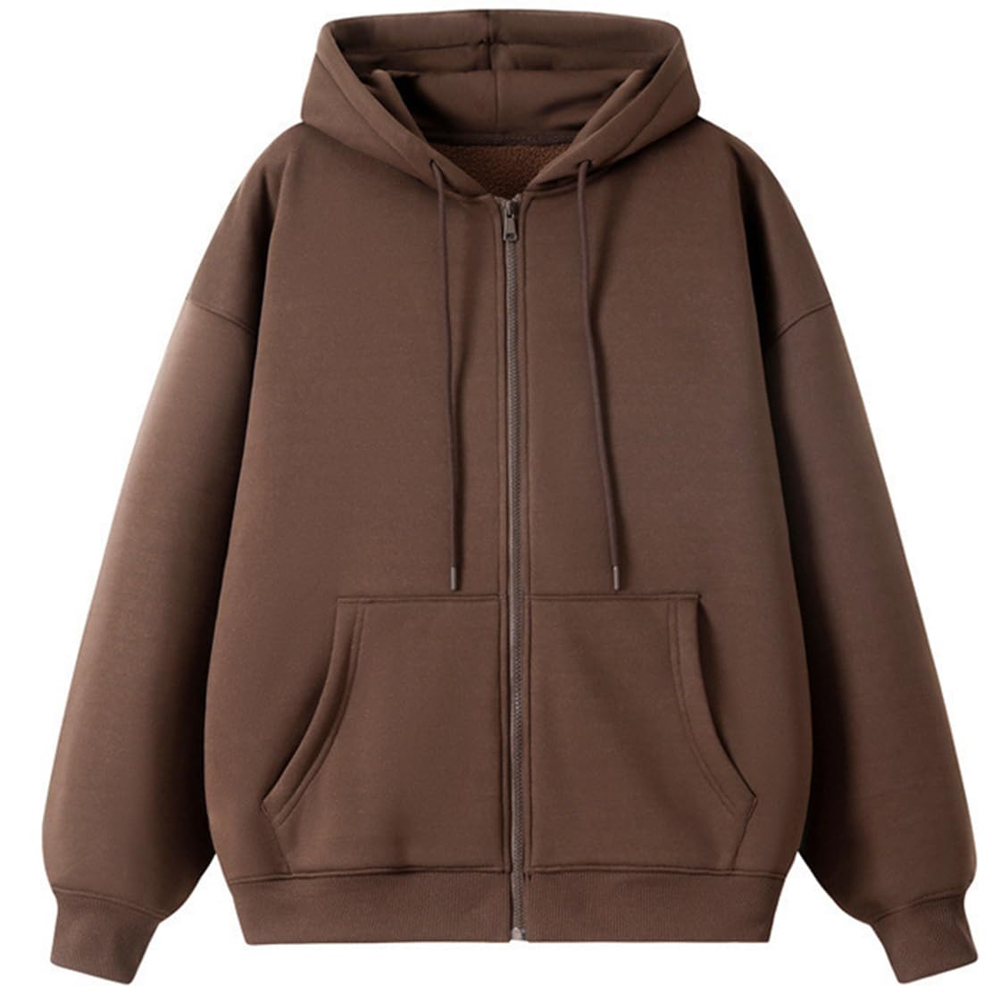 

Autumn Long Fleece Loose Large Size [ODFMCE] Women s Hoodie, Sleeve, Zip-Up, Lining, Plain, Stylish, Casual, Fit, (Brown, XL)