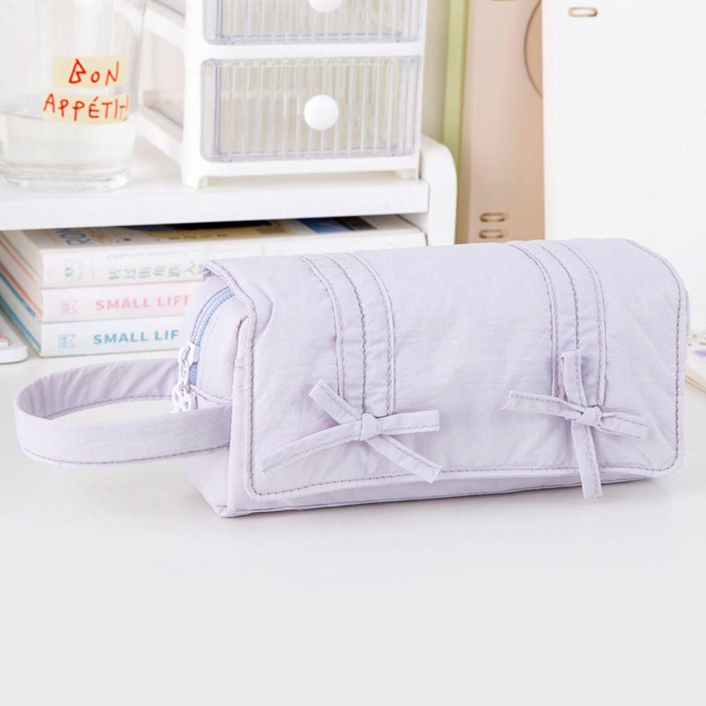 Bow Pencil Pouch Three Layers Stationery Storage Bag Save Space Pencil Case  School
