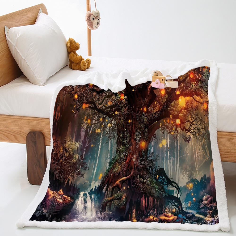 Digital Printed Wish Cartoon Student with Lamb Fleece Crystal Fleece Blanket