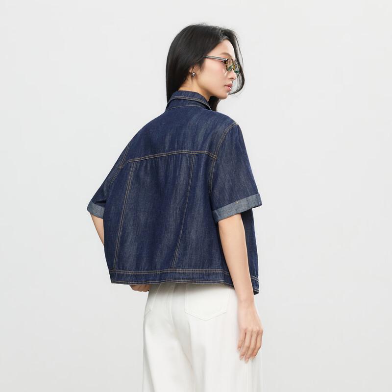 Elva' Island Women's Loose Fit Short Sleeve Denim Jacket