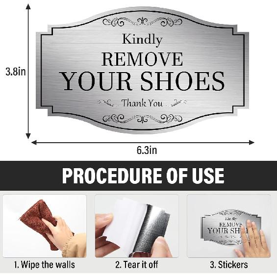 Madrigal Please Remove Your Shoes Sign Sticker,Self Adhesive Vinyl No Shoes Sign Decal Sticker Home House Door Sign(Silver 2Pack)