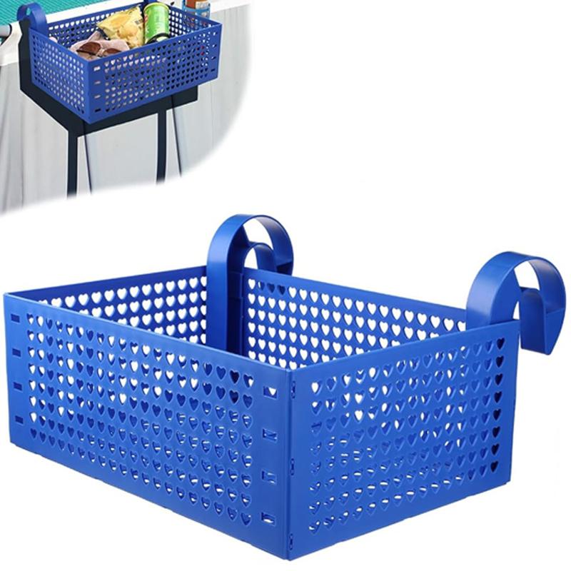 Poolside Storage Basket with Pool Cup Holder, Thickened Plastic Pool Basket for Above Ground Pool Accessories, Outdoor Swimming
