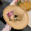 Flower Rose Decoration Raffia Straw Hat for Women Summer Large Brim Sun Hat Seaside Atmosphere Elegant Wedding Hat
