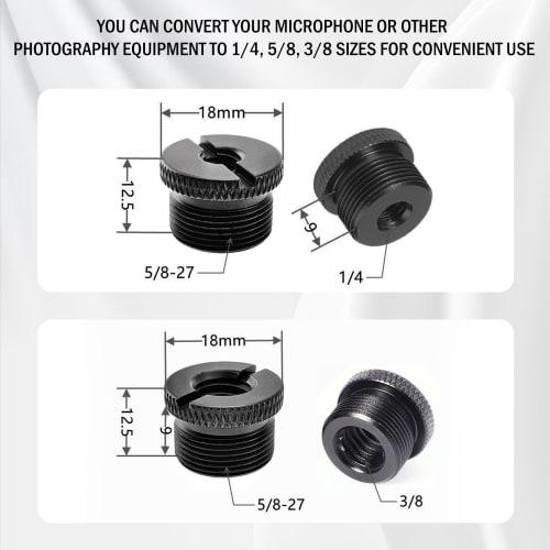 TORMEN 2-Piece Microphone Stand Adapter Screw Adapter Thread 1/4 Female to 5/8-27 Male, 3/8 Female to 5/8-27 Male Screw for Tripods, Microphone Stands