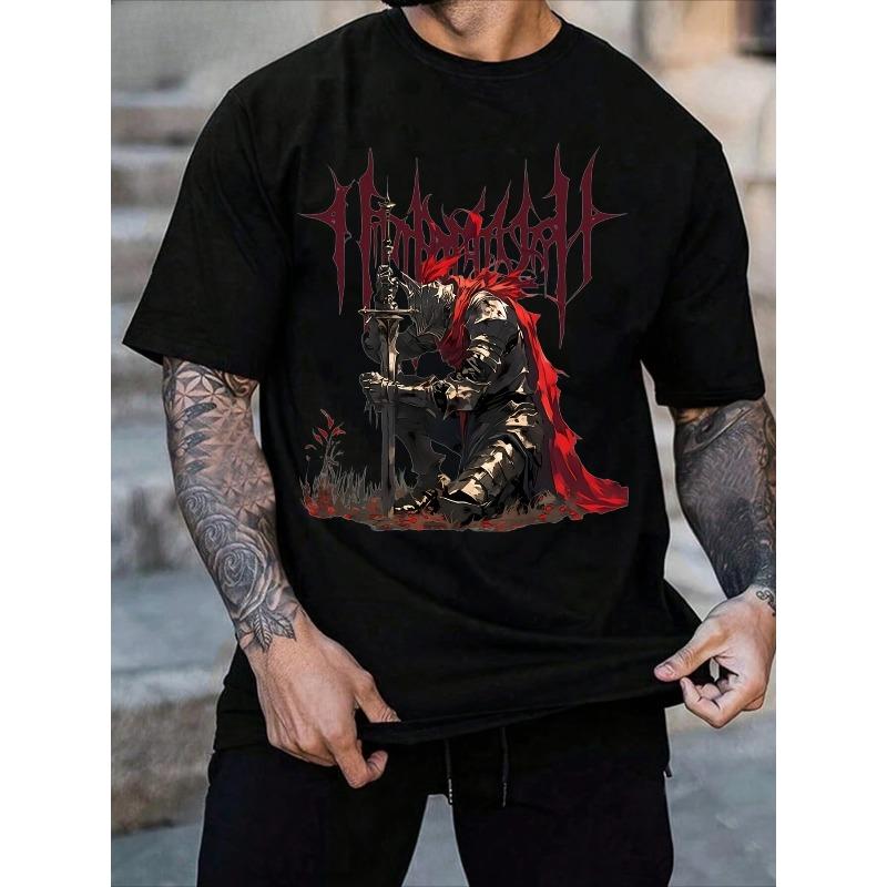European Size Graphic Tee Male Fashion Relax Fit Cool Pattern GraphicMen's Vintage Gothic T-Shirt- Ultra-Soft Black