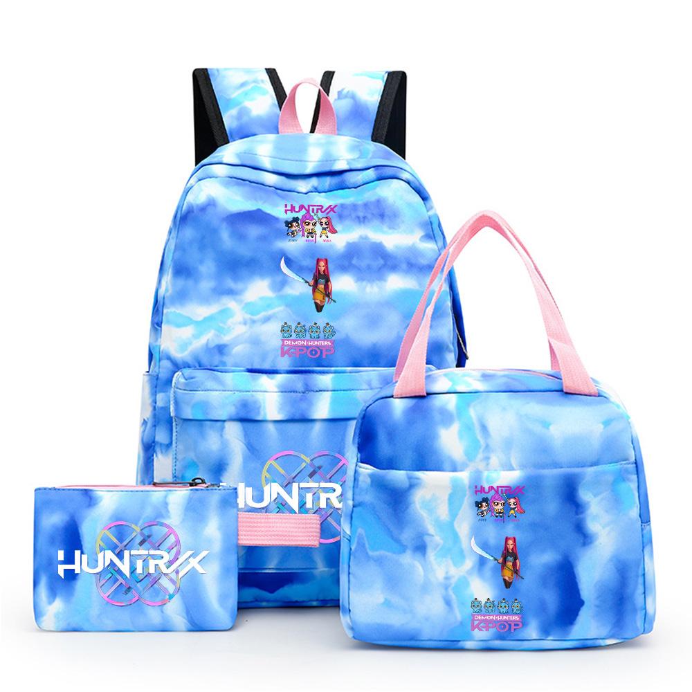 3Pcs/set Cartoon Demon Hunters Printed Backpack with Lunch Bag Pencil Case for Teenager Girl Boy Large Capacity Waterproof Bookbag Gift Mochila