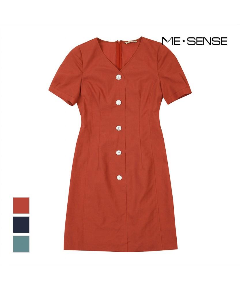 MESENSE V-Neck Button Belted Short Sleeve Dress_Mb15Opp108A