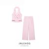 Jnleaog Autumn New Women's Clothing European and American Style Design Double Placket Hanging Collar Vest Wide Leg Pants 1608124