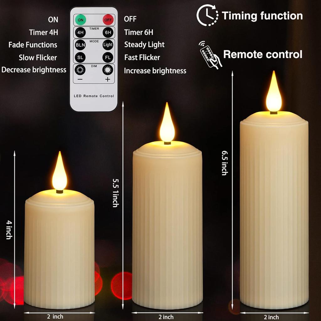 Rechargeable Flameless Candles with Remote Timer, in/Outdoor Waterproof LED Flickering Pillar Candles Set of 6 (D2 x H4/5.5/6.5"), Battery Operated