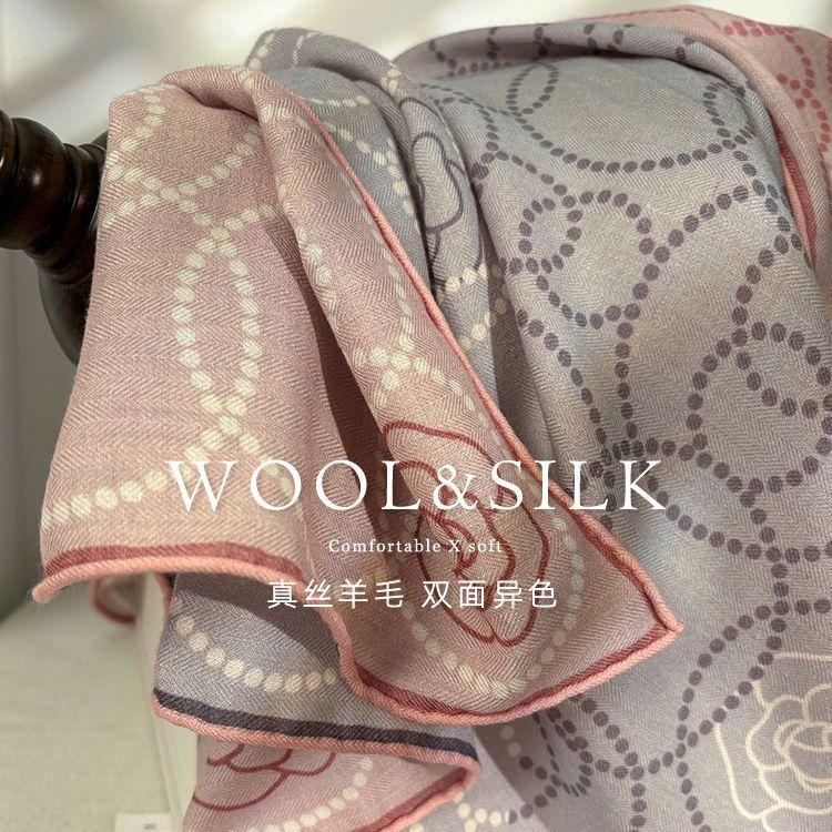 100% Wool Medium Scarf Gentle Powder Camellia Versatile High-end Women s Light Luxury Autumn and Winter Scarf Silk Scarf