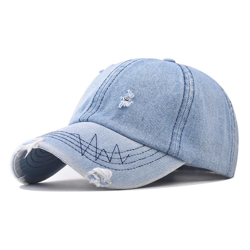 Design Damaged Fashionable Neutral Sunshade Denim Baseball Hat Outdoor For