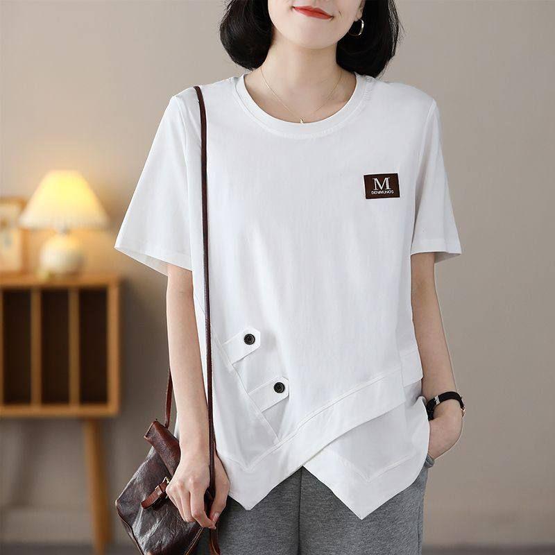 New Arrival Short Sleeve T-Shirt Women's Summer Loose Belly-Covering Thin Trendy Sense of Design Middle-Aged Mom Wear Plus Size Tops