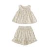 Girls Summer Floral Lace Collar Top and Ruffled Shorts Set