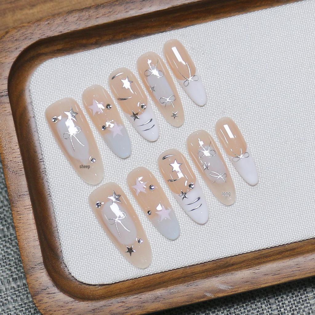 Chic Handmade Reusable Long French Nails - High-End Detachable Nail Art Stickers