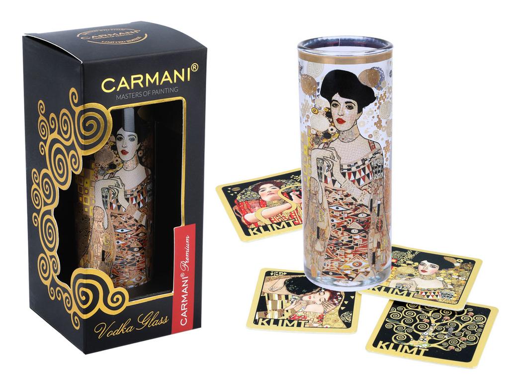 Kieliszek Do Wódki Klimt Adele Bloch Bauer + 4 Podkładki Korkowe Zestaw