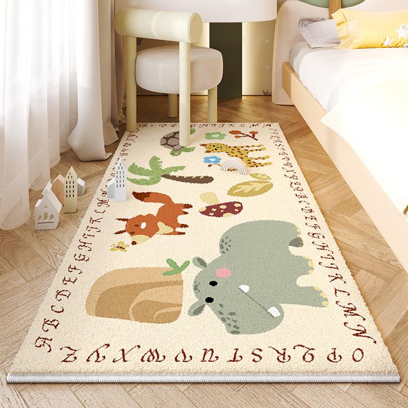 Dětský kreslený plyšový kobereček k posteli - Umělý kašmír, Roztomilá a zesílená podlahová rohož do dívčího pokoje.