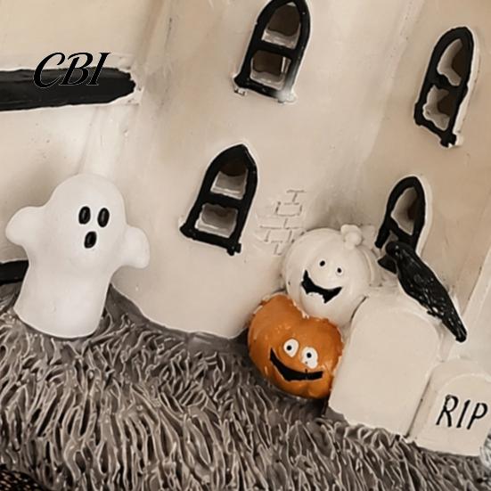 Gothic Home Decor Accents Vintage Light-Up Cottage Halloween Decoration, Ghost Pumpkin Village House LED Lighted Miniature Building Figurine,