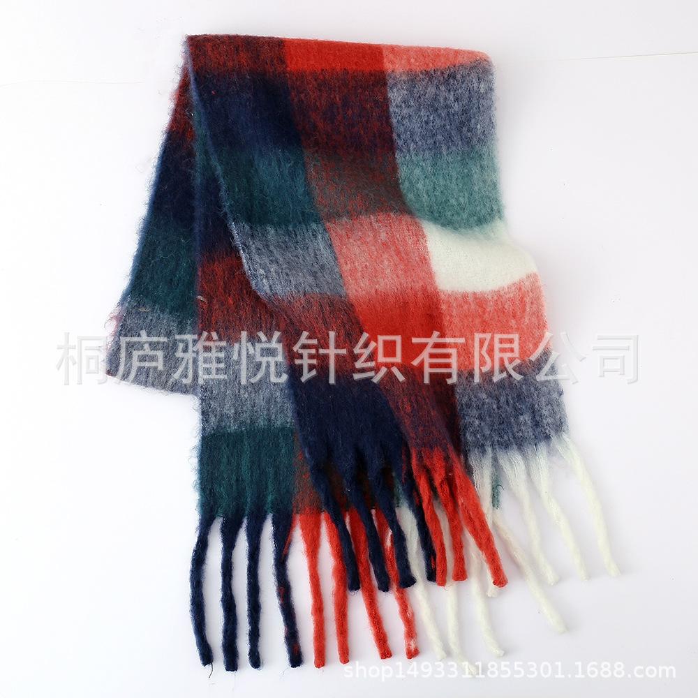 Premium color plaid scarf women's winter warm scarf mohair thickened scarf versatile shawl