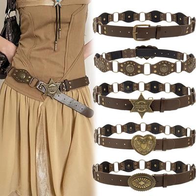 Fashion Grommet PU Leather Waist Belt Gothic Steampunk Wide Waist Cinch Belt Y2k Vintage Rivet Waistband Women Ladies