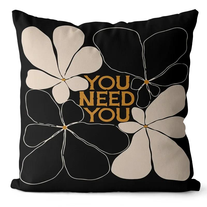 

Абстрактный Скандинавский Домашний Декор Гостиная Чехол на Подушку для Дивана Черно-Белый Растительный Цветочный Принт Наволочка 66x66cm